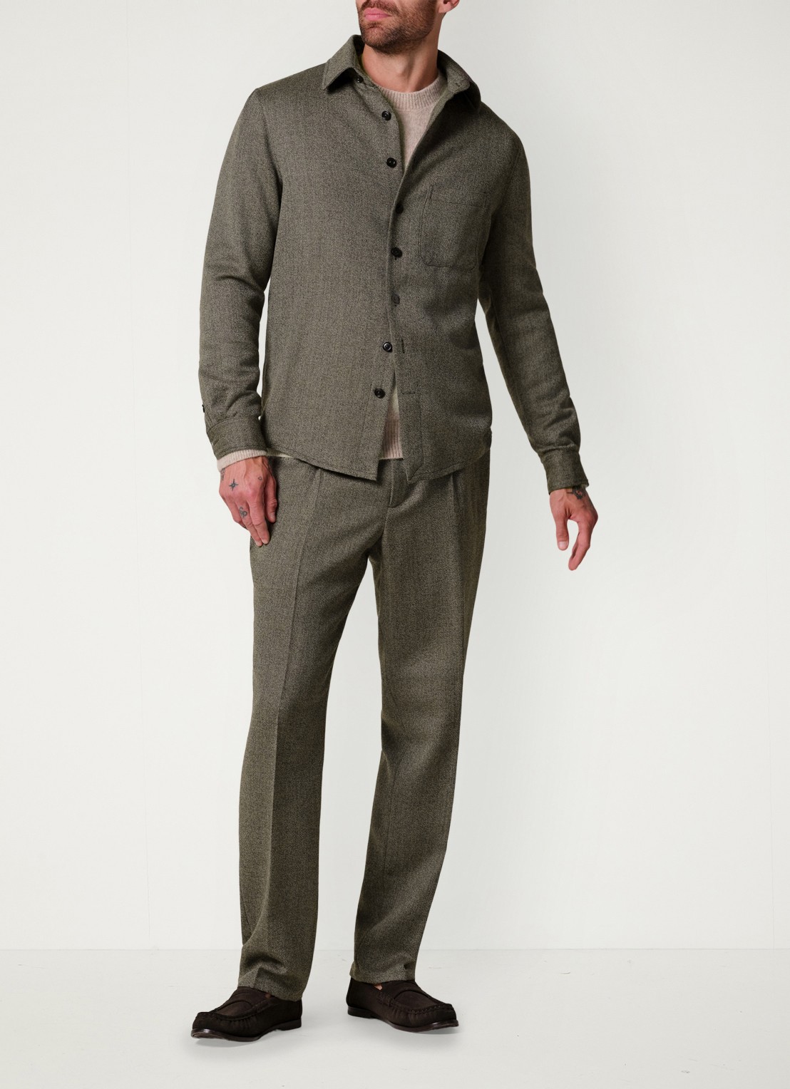 Profuomo Mouline regular fit overshirt in wol blend - voorkant 2 bruin