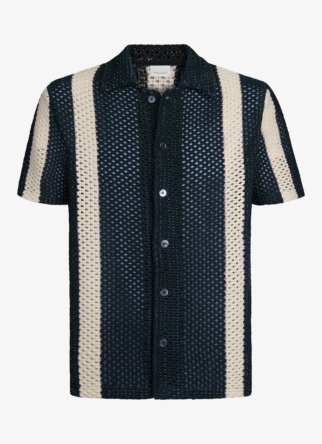 Profuomo Overhemd met opengewerkt dessin - voorkant 5 donkerblauw
