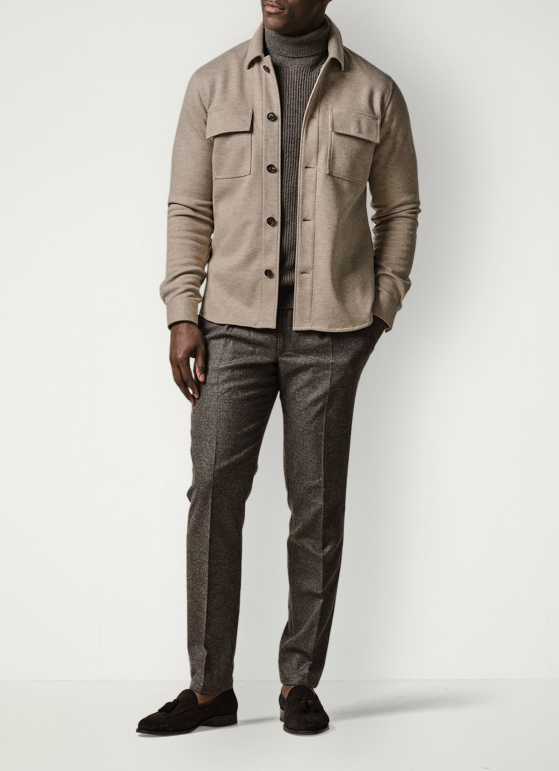 Profuomo Overshirt met borstzakken - voorkant 3 beige