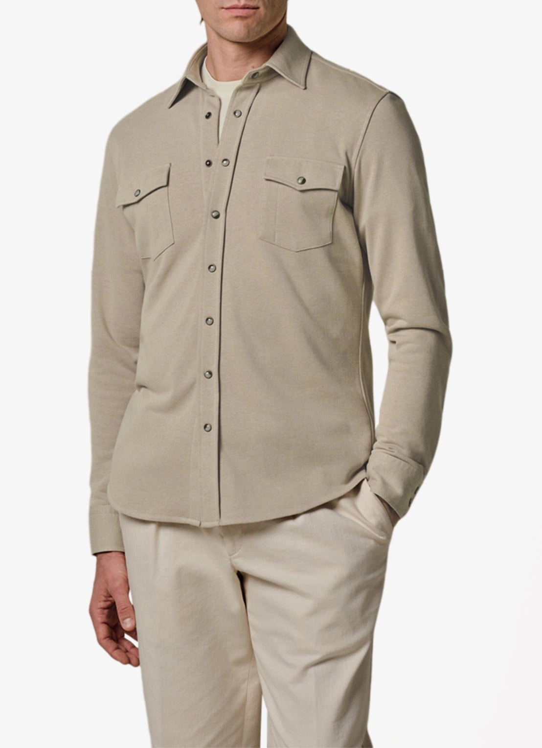 Profuomo Overshirt met borstzakken - detail 4 beige