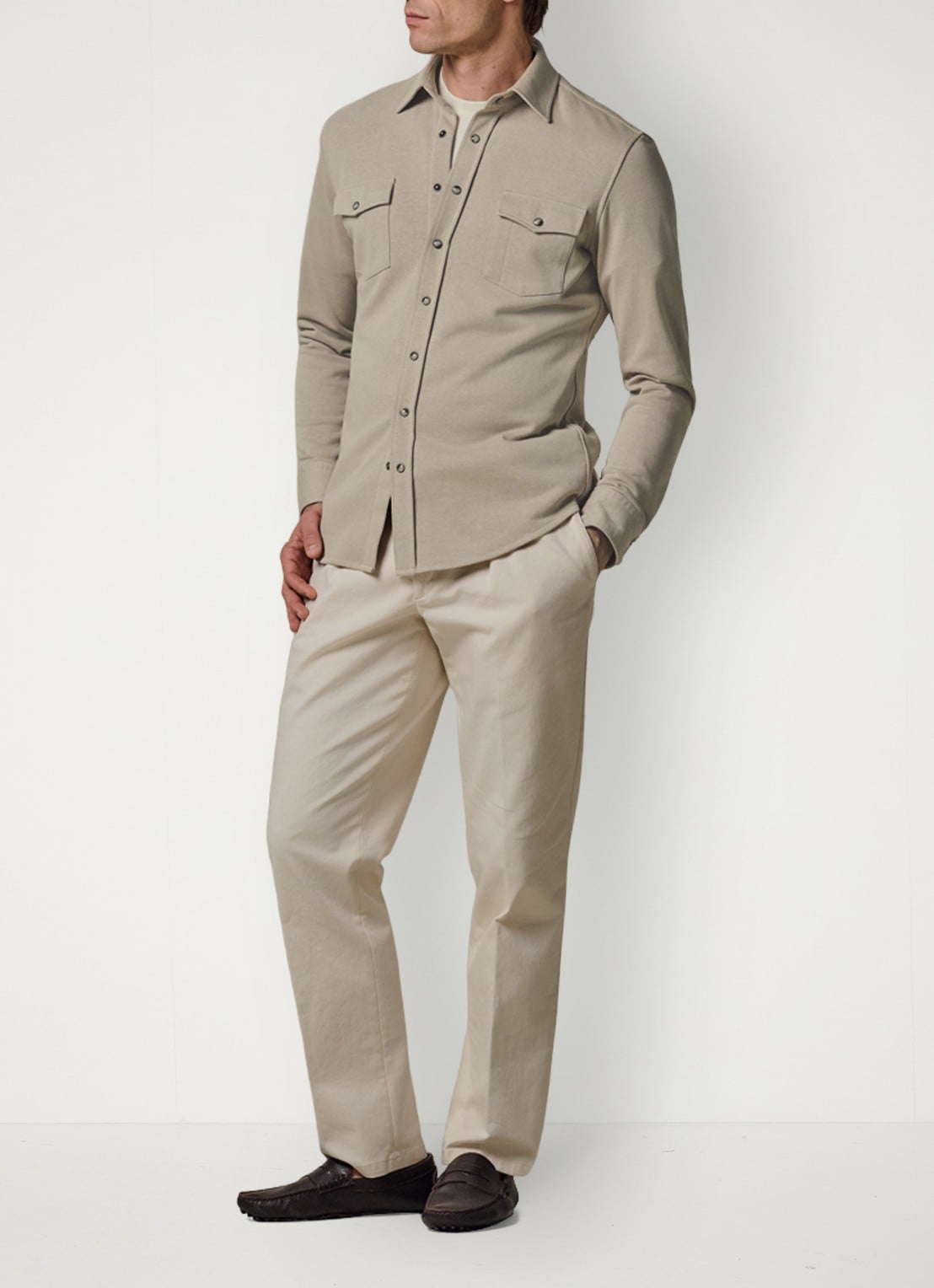 Profuomo Overshirt met borstzakken - voorkant 3 beige