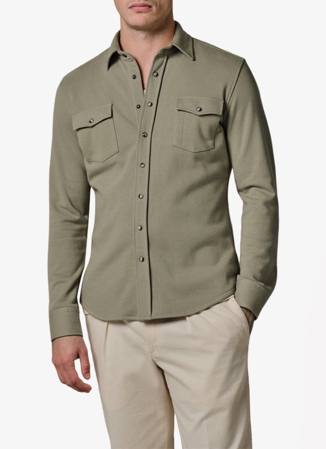 Profuomo Overshirt met borstzakken - detail middengroen
