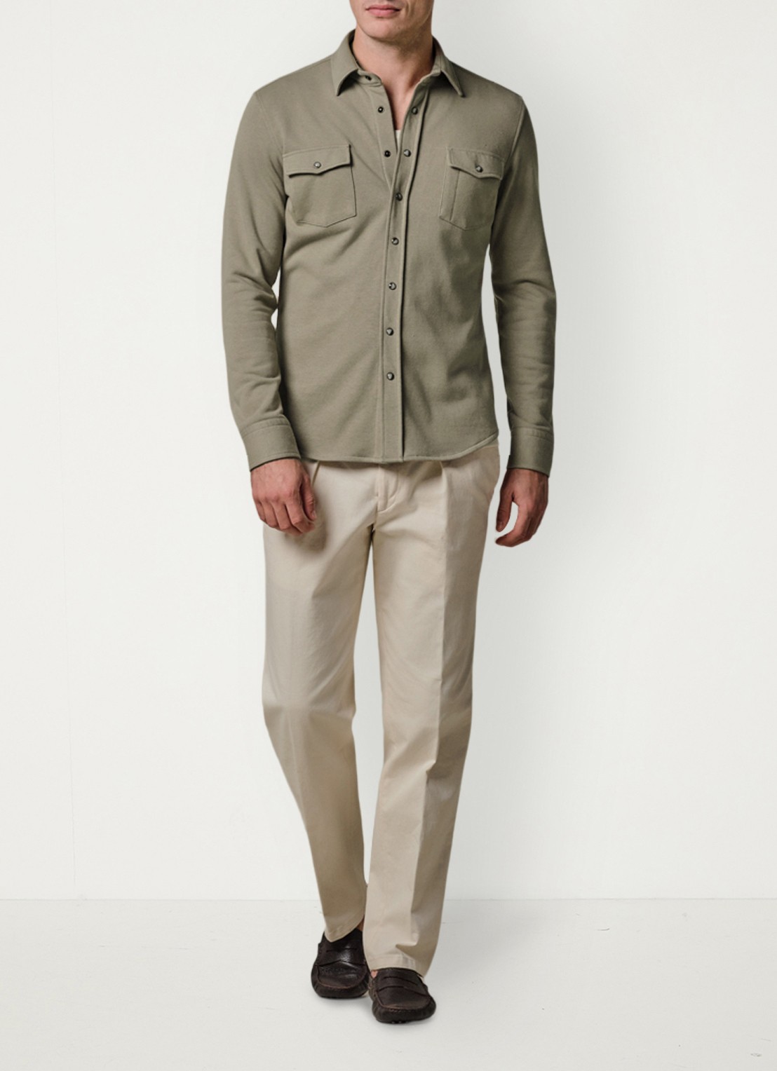 Profuomo Overshirt met borstzakken - voorkant 5 middengroen