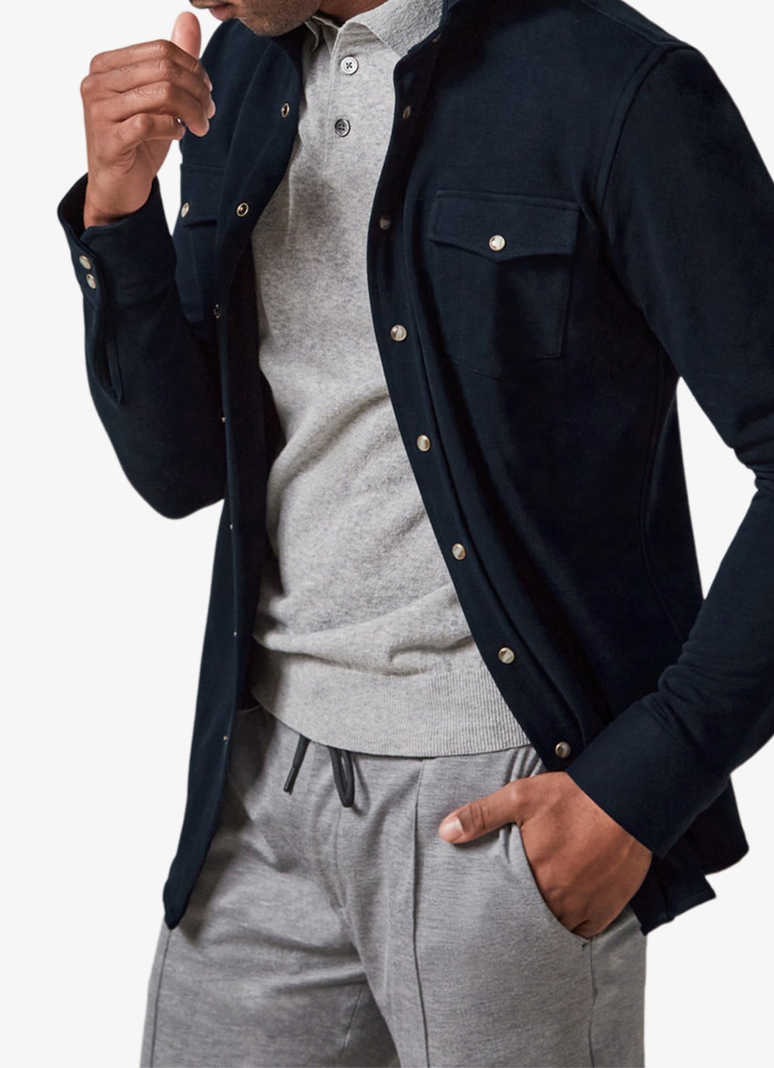 Profuomo Overshirt met borstzakken - detail blauw