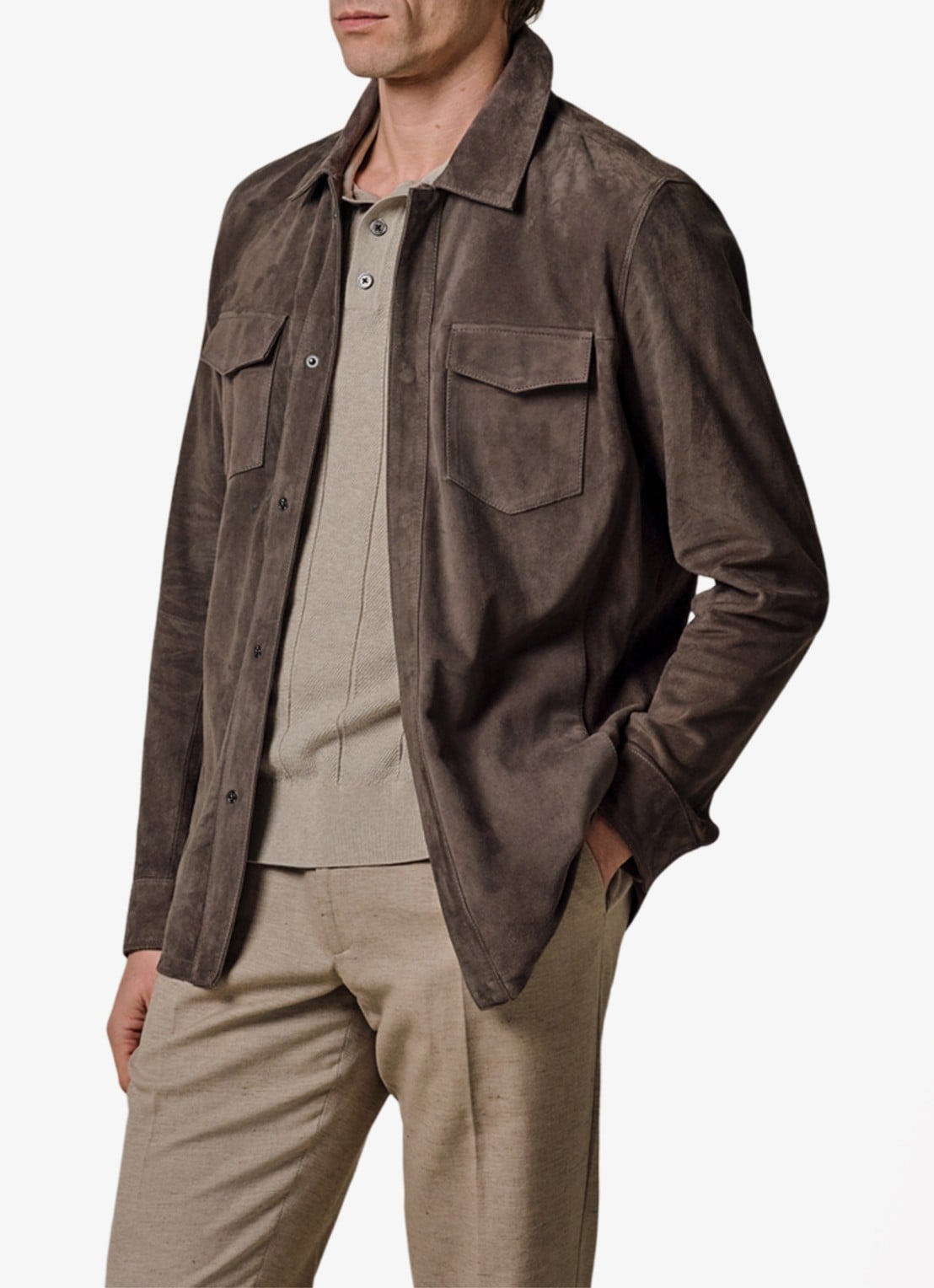 Profuomo Overshirt van suède - detail 4 taupe