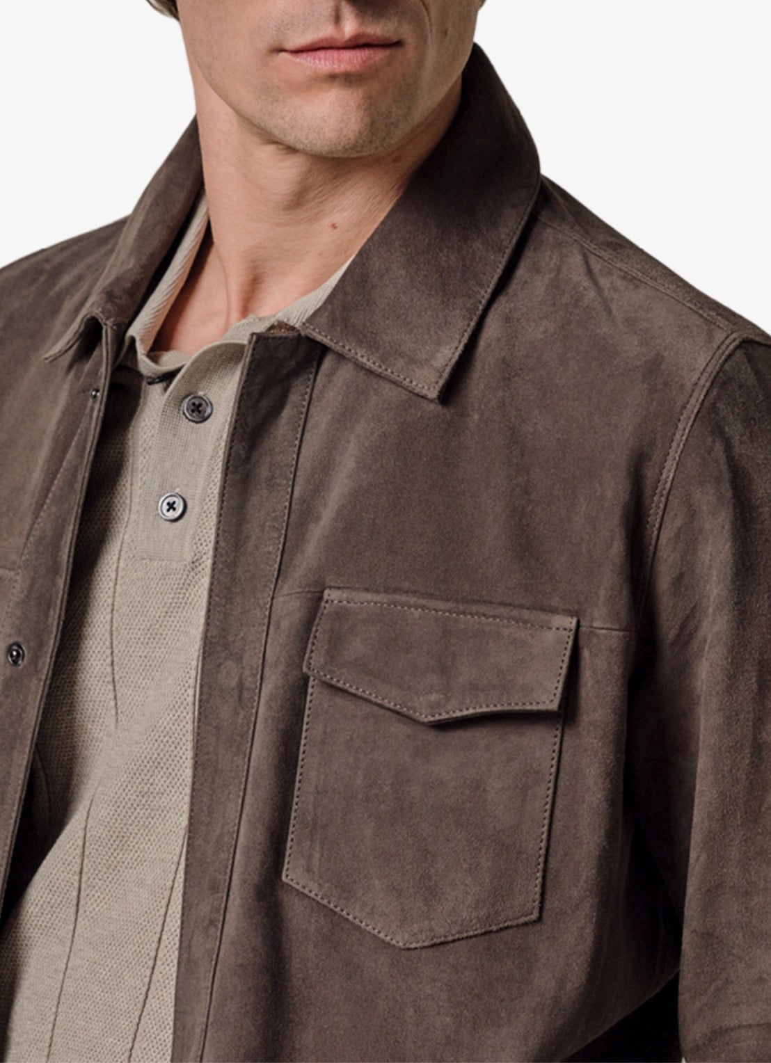 Profuomo Overshirt van suède - voorkant 2 taupe
