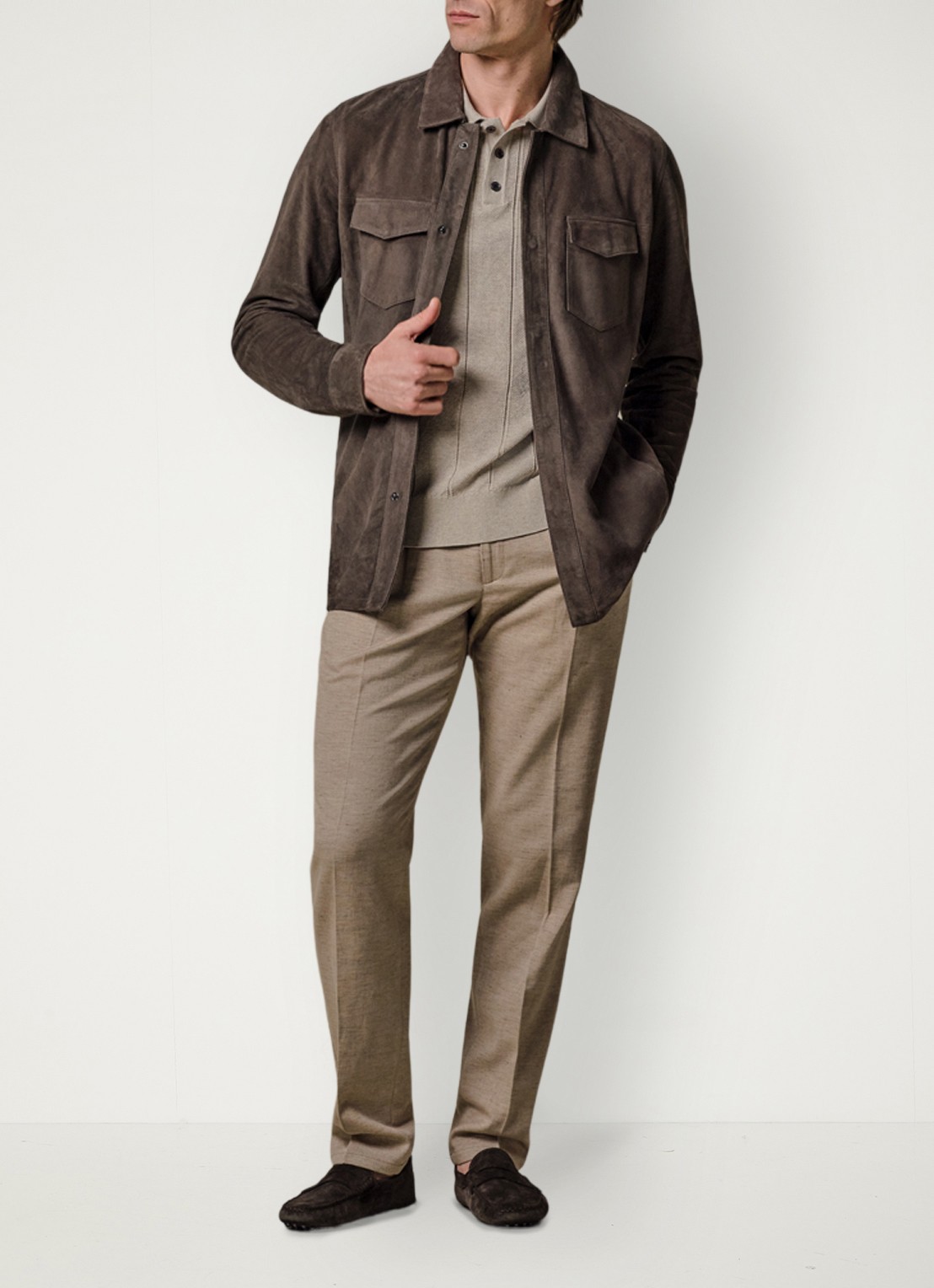 Profuomo Overshirt van suède - voorkant 3 taupe