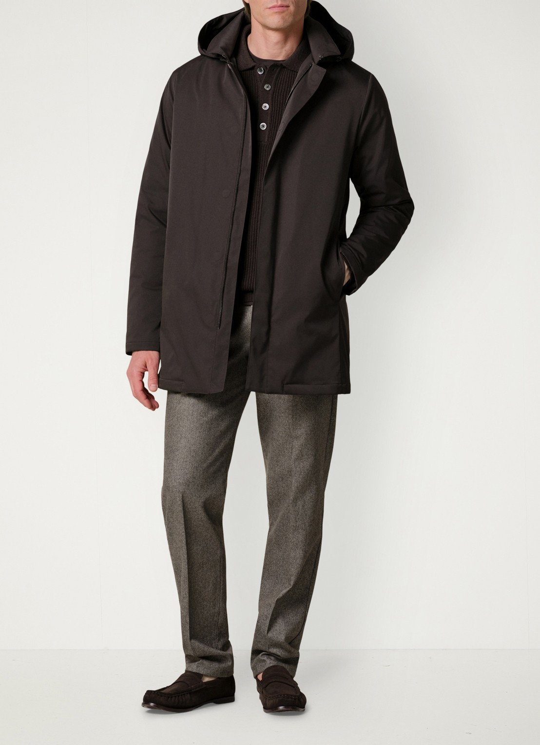 Profuomo Parka met capuchon - voorkant 2 donkerbruin