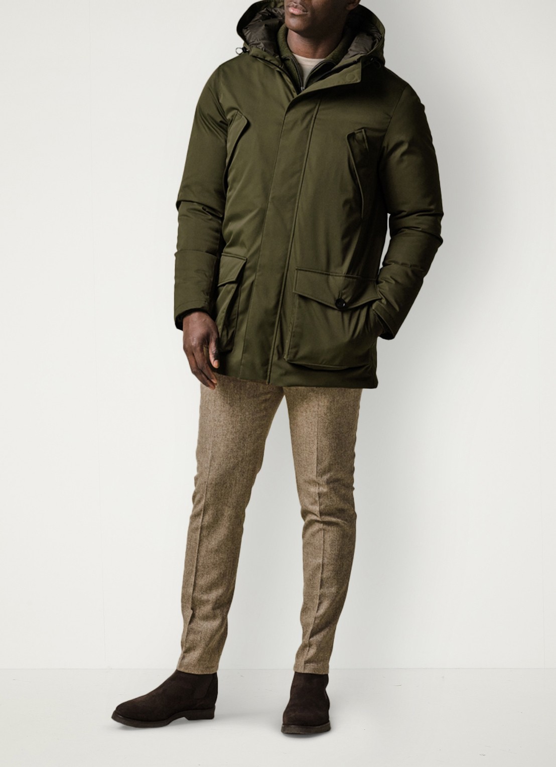 Profuomo Parka met klepzakken - voorkant 2 groen