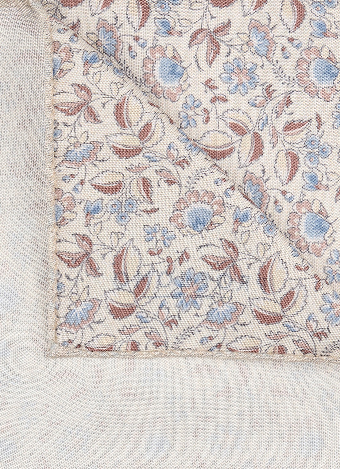 Profuomo Pochet van zijde met print - voorkant 2 gebroken wit