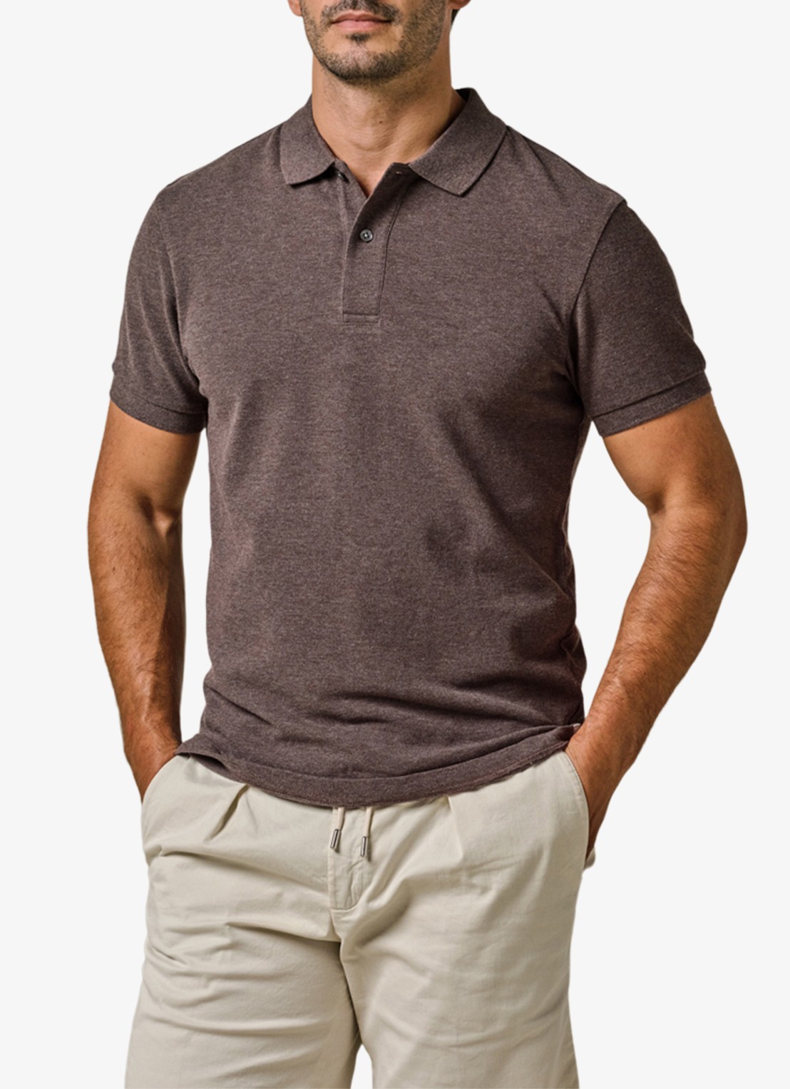 Profuomo Polo in pique - detail bruin