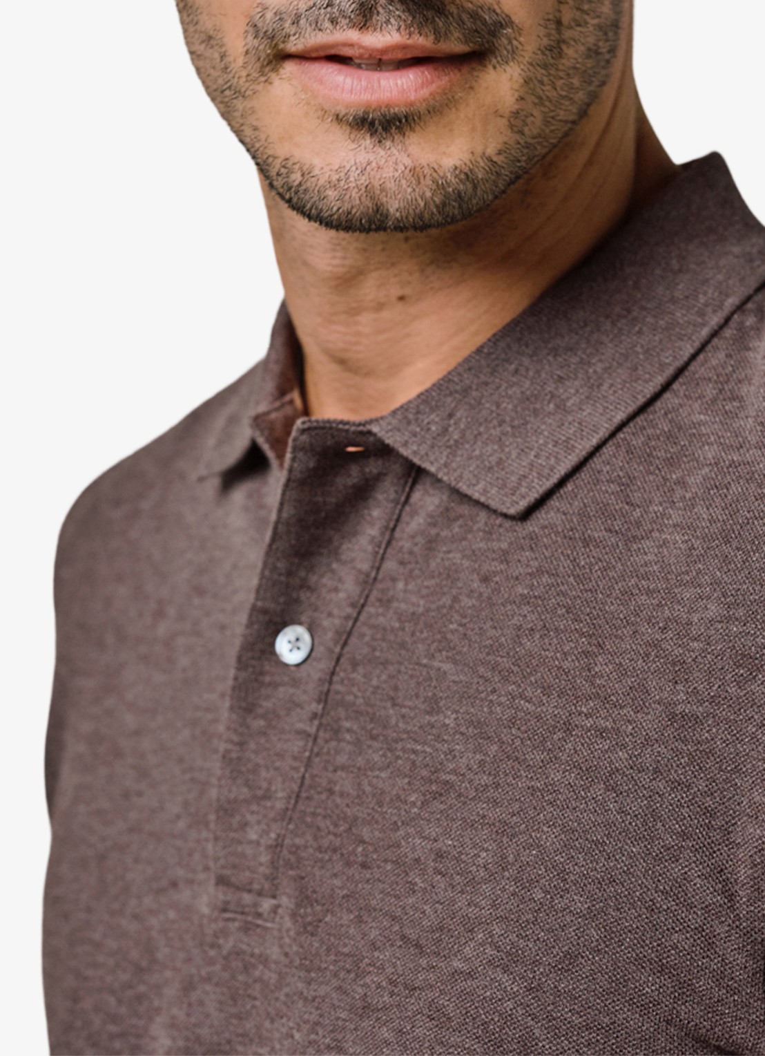Profuomo Polo in pique - detail 2 bruin