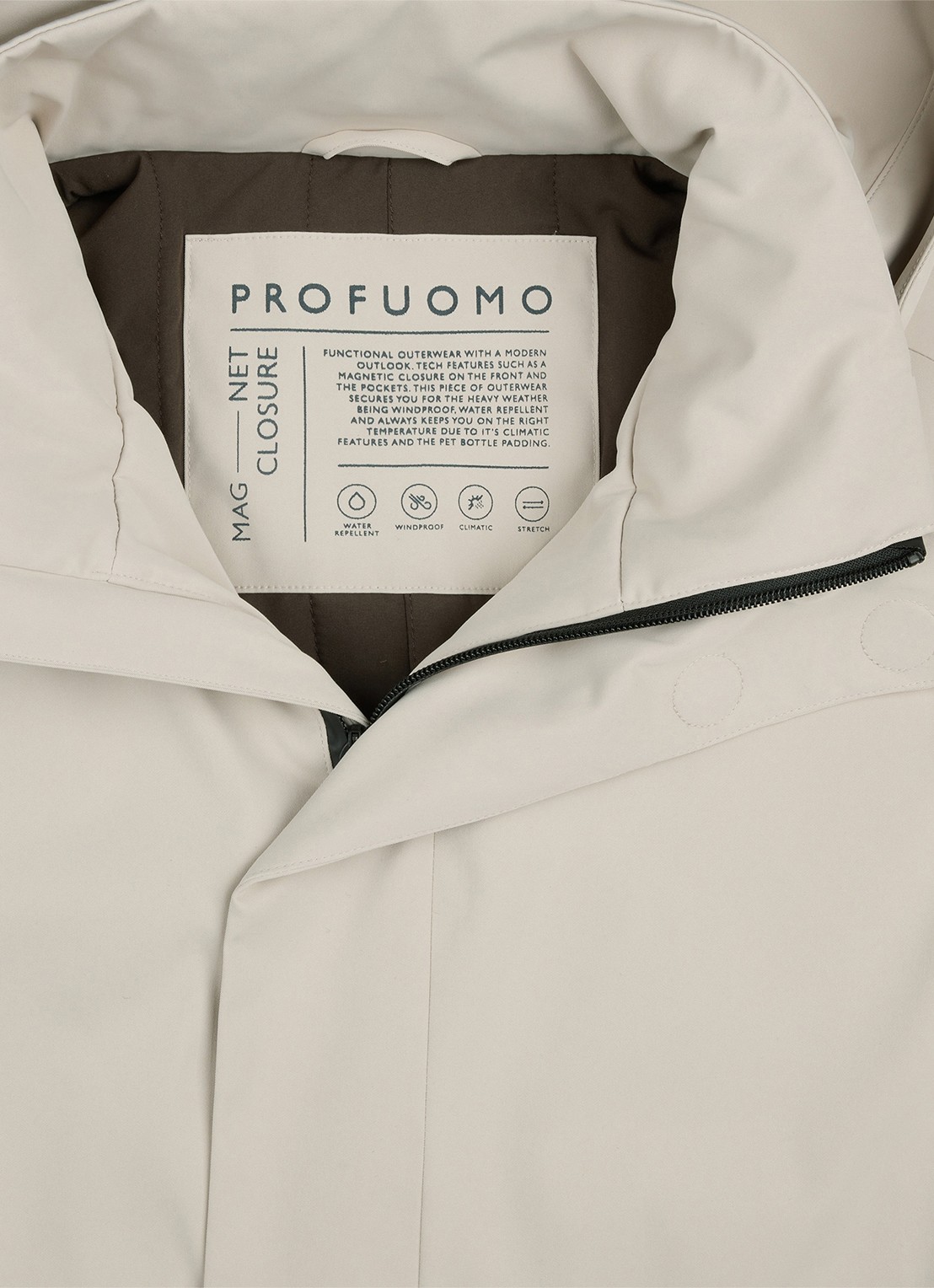 Profuomo Regenjas met capuchon - detail 6 creme