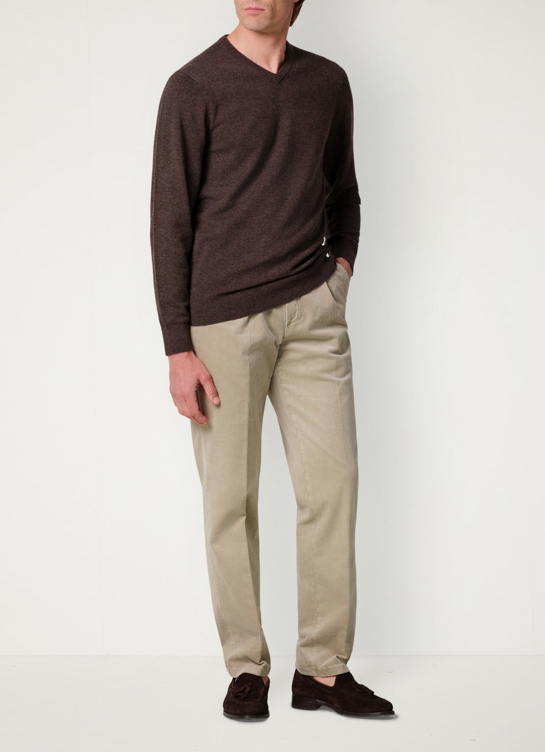Profuomo Regular fit broek van corduroy - voorkant 6 beige
