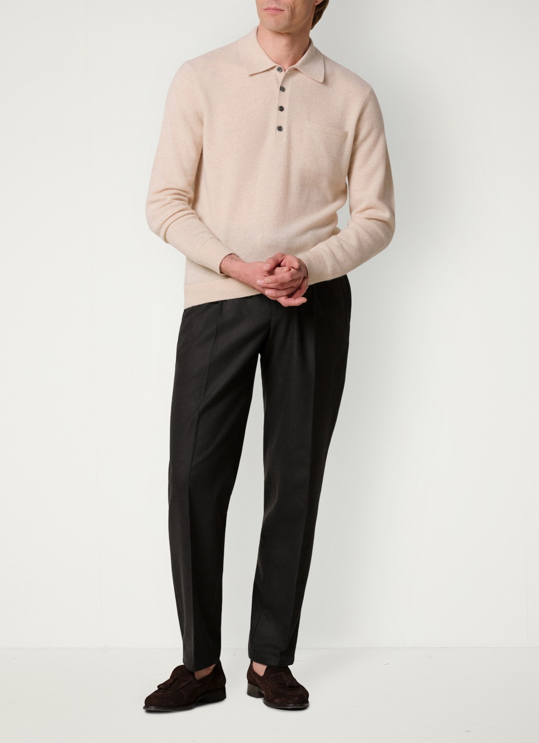Profuomo Regular fit chino in kasjmierblend - voorkant 6 donkerbruin