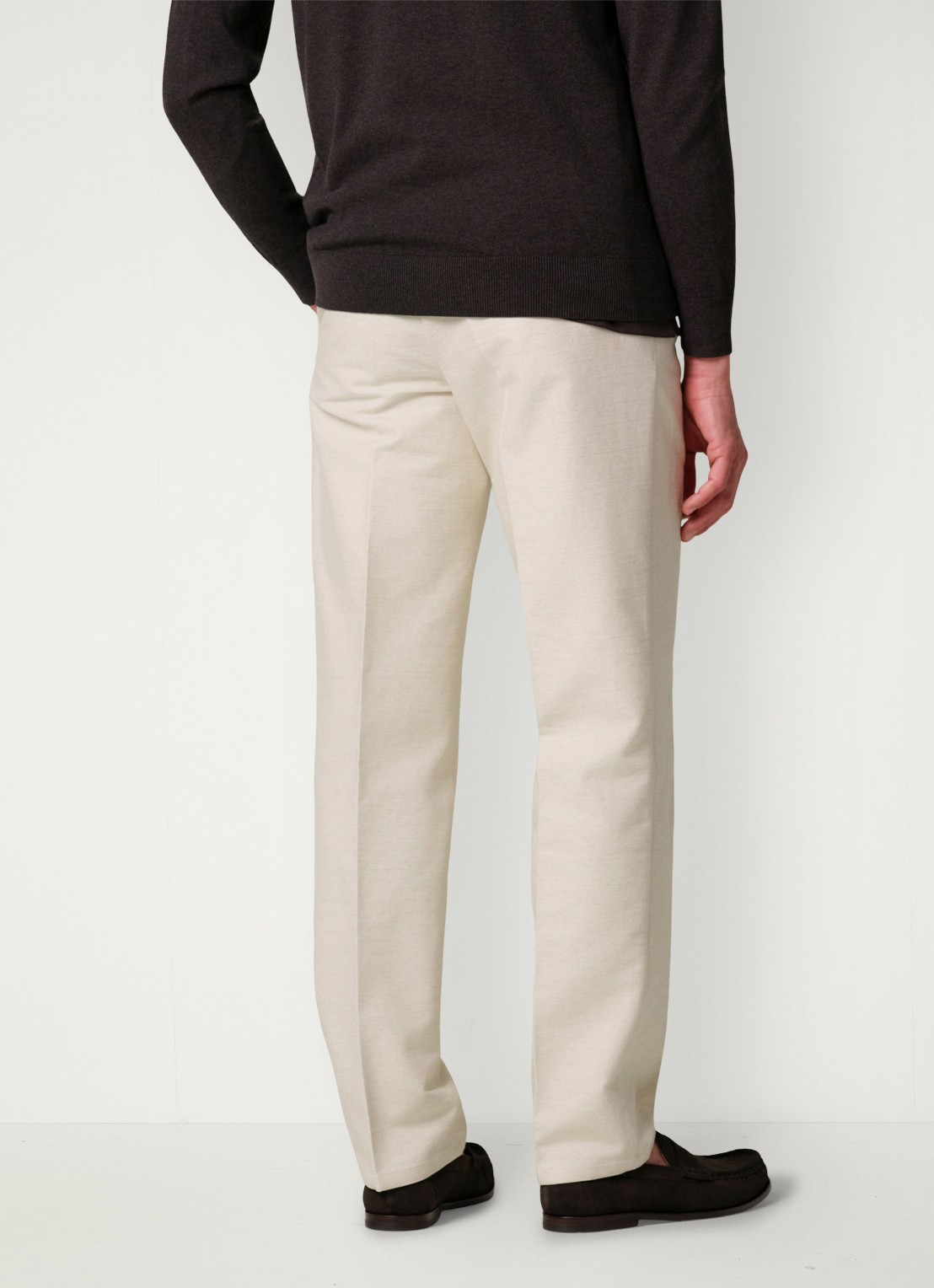 Profuomo Regular fit chino in linnenblend - achterkant 4 creme