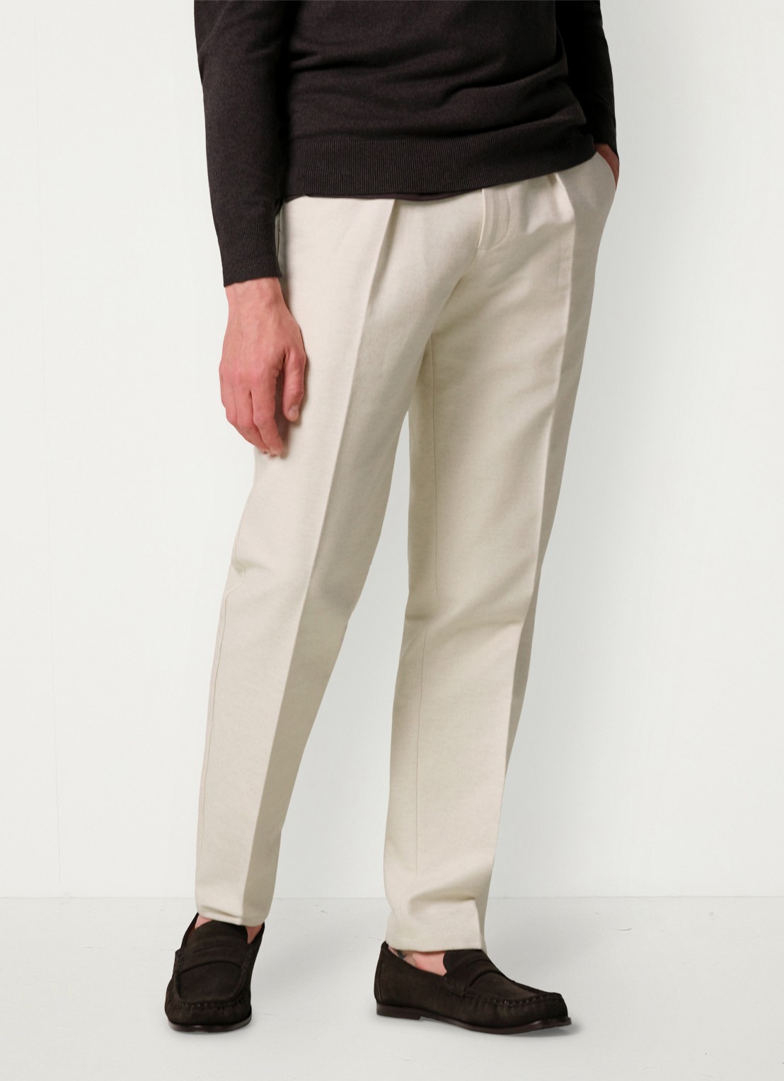 Profuomo Regular fit chino in linnenblend - detail creme