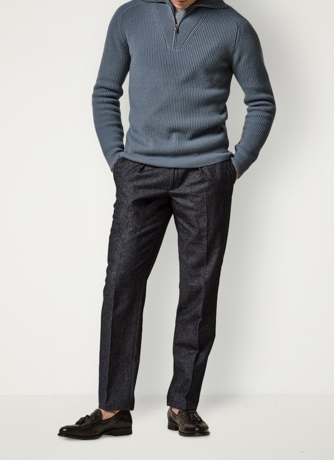 Profuomo Regular fit chino in wolblend - voorkant 6 donkerblauw