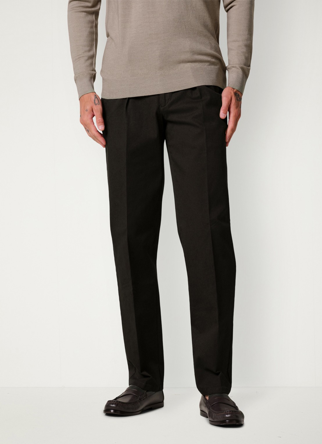 Profuomo Regular fit chino met steekzakken en stretch - detail donkerbruin