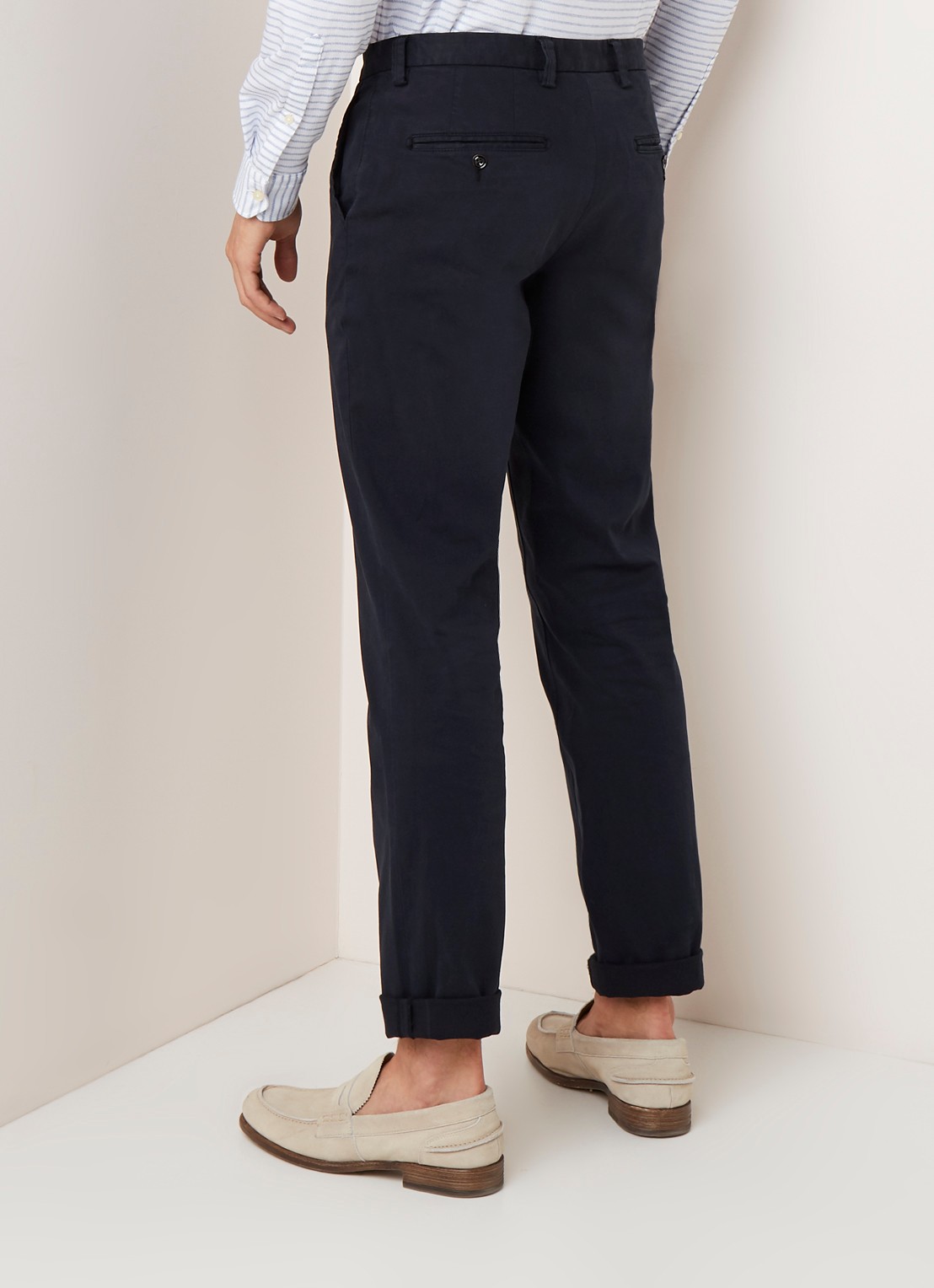 Profuomo Regular fit chino van katoen met stretch - achterkant blauw