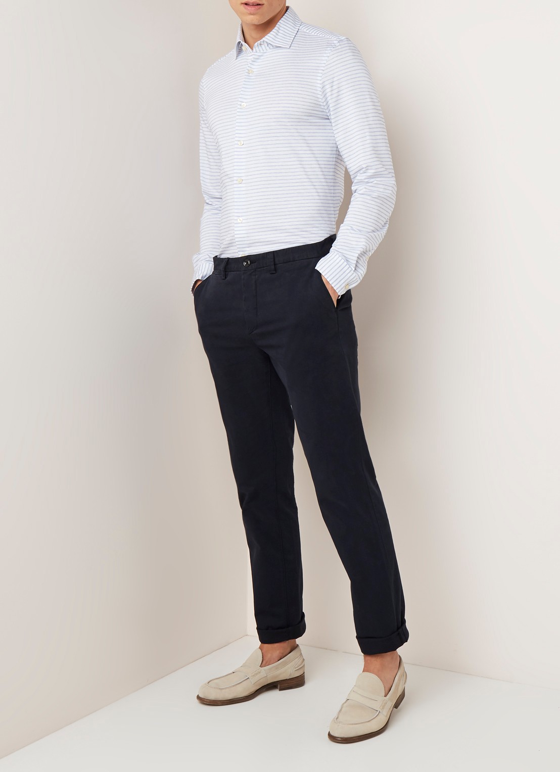 Profuomo Regular fit chino van katoen met stretch - voorkant 3 blauw