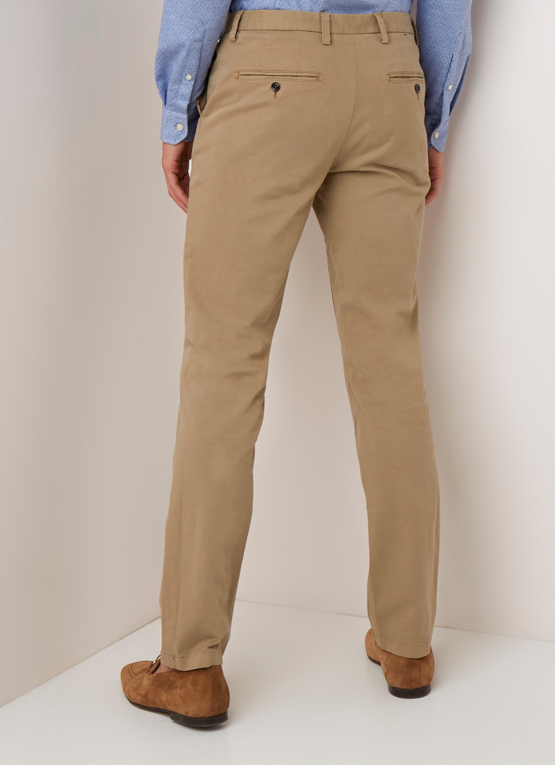 Profuomo Regular fit chino van katoen met stretch - achterkant beige