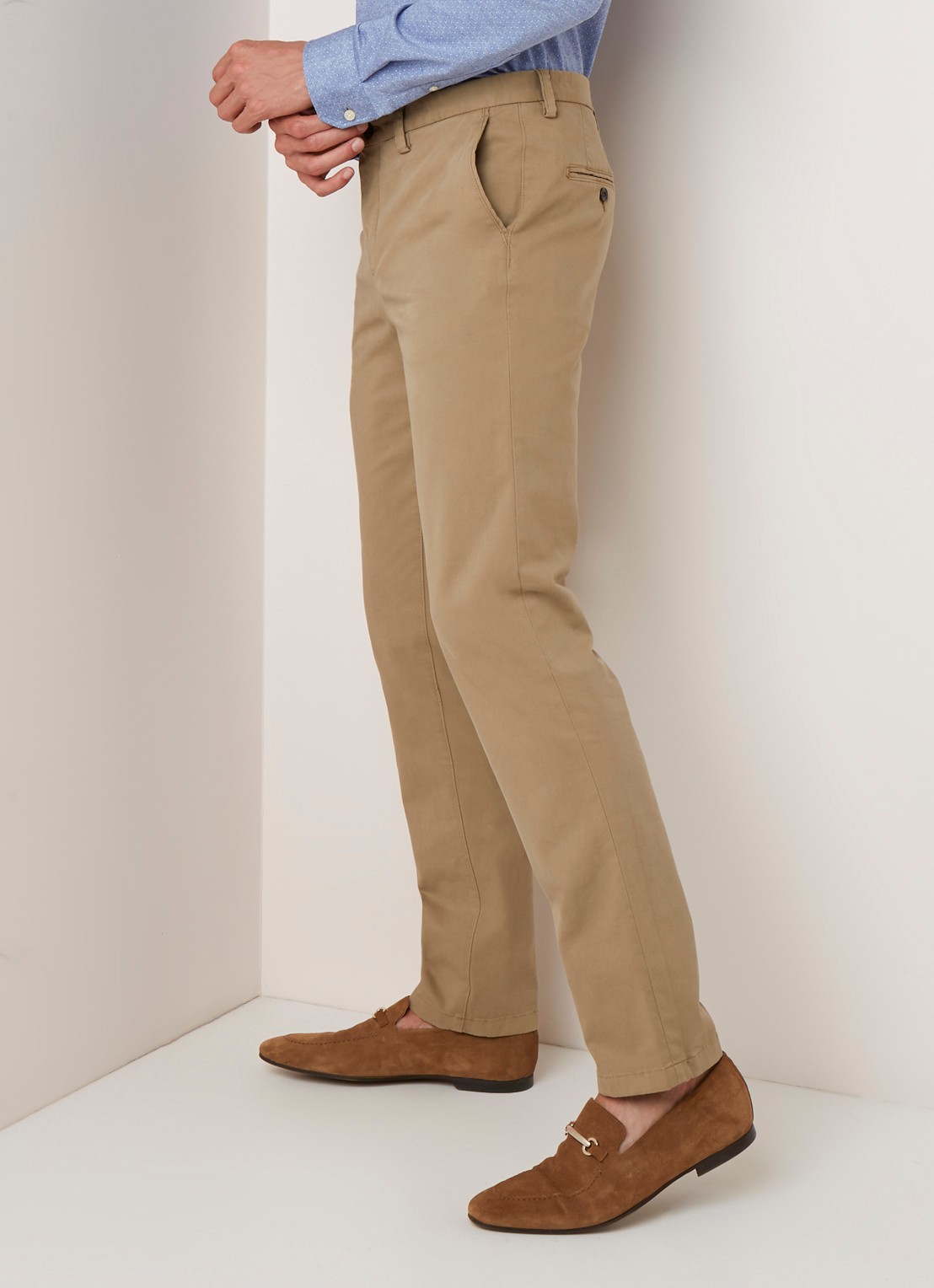 Profuomo Regular fit chino van katoen met stretch - detail 2 beige