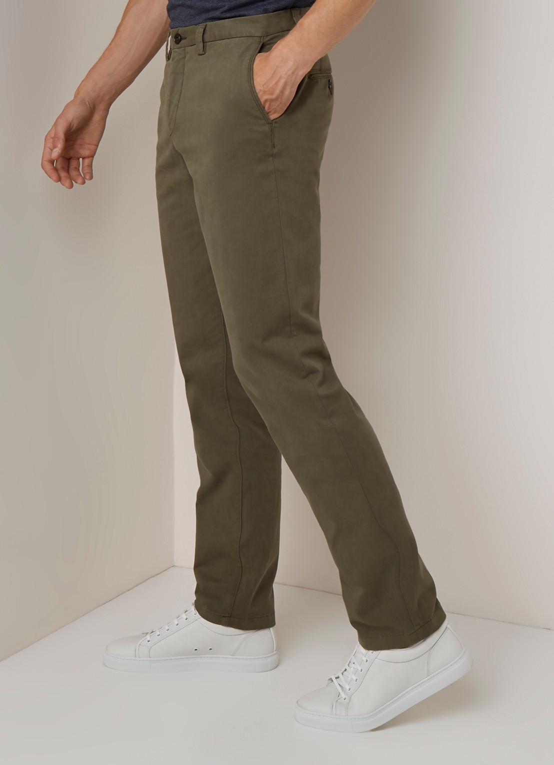 Profuomo Regular fit chino van katoen met stretch - detail 4 legergroen