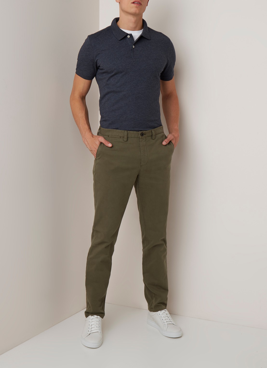 Profuomo Regular fit chino van katoen met stretch - voorkant 3 legergroen