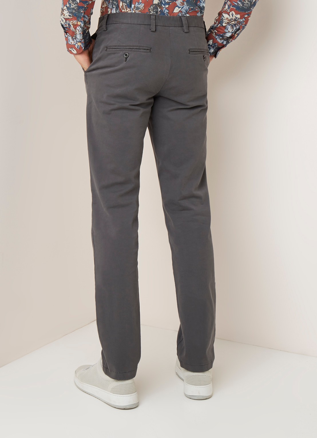 Profuomo Regular fit chino van katoen met stretch - achterkant middengrijs