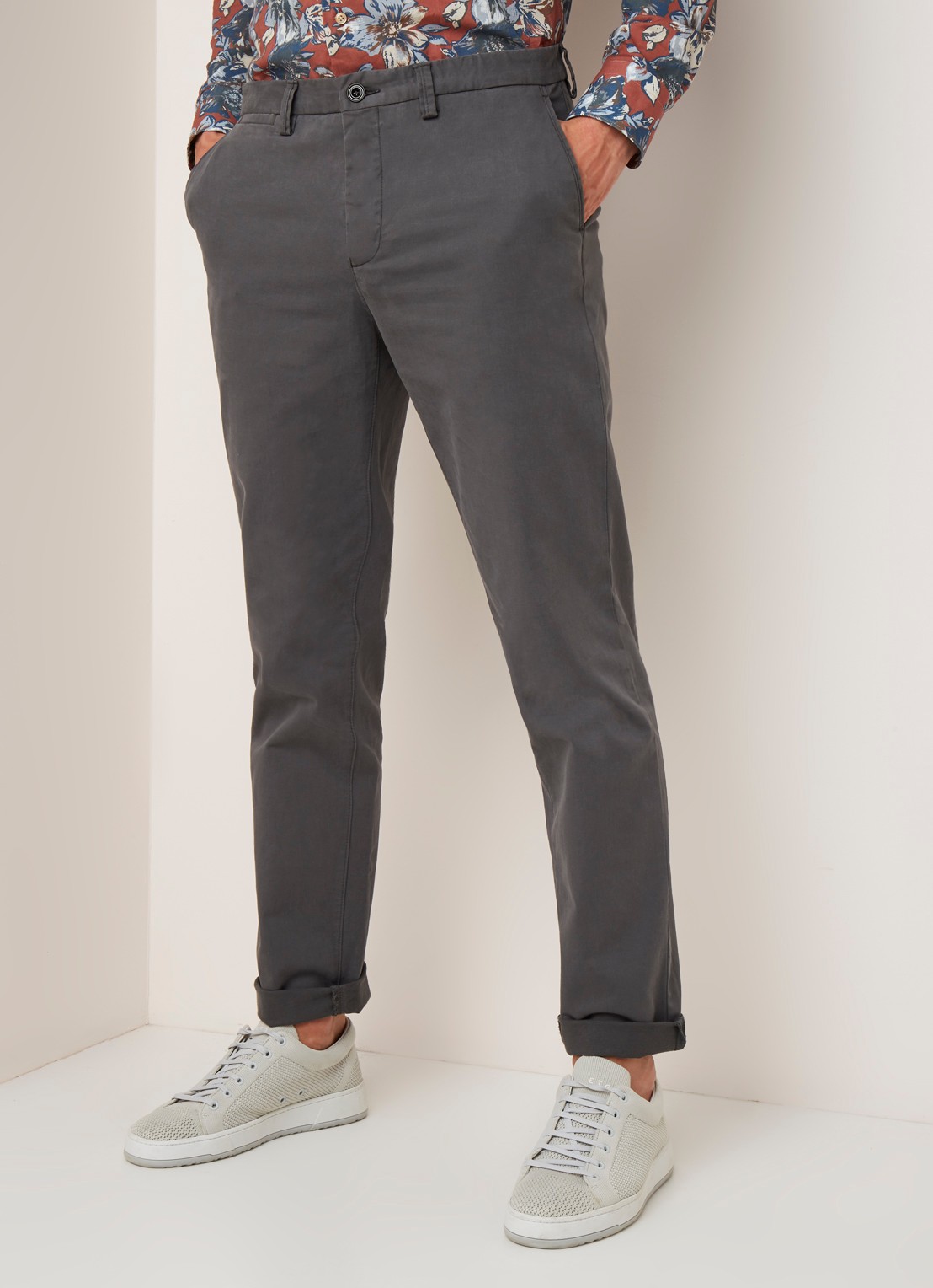 Profuomo Regular fit chino van katoen met stretch - detail 3 middengrijs