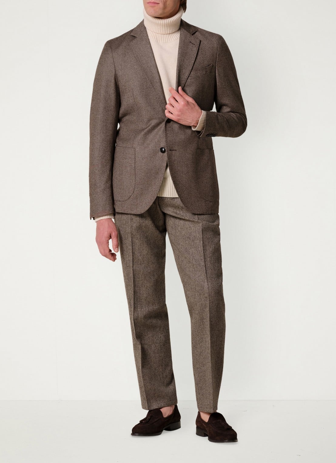 Profuomo Regular fit colbert van wol - voorkant 2 bruin