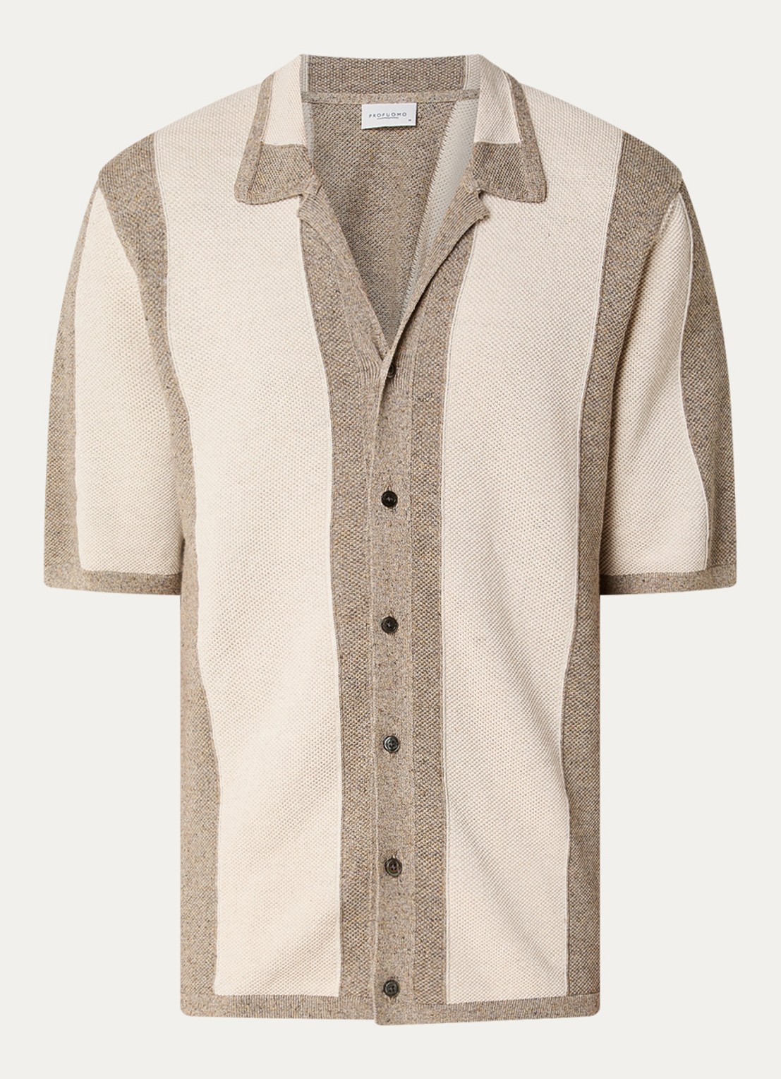 Profuomo Regular fit fijngebreide polo in linnenblend met streepprint - voorkant 2 beige