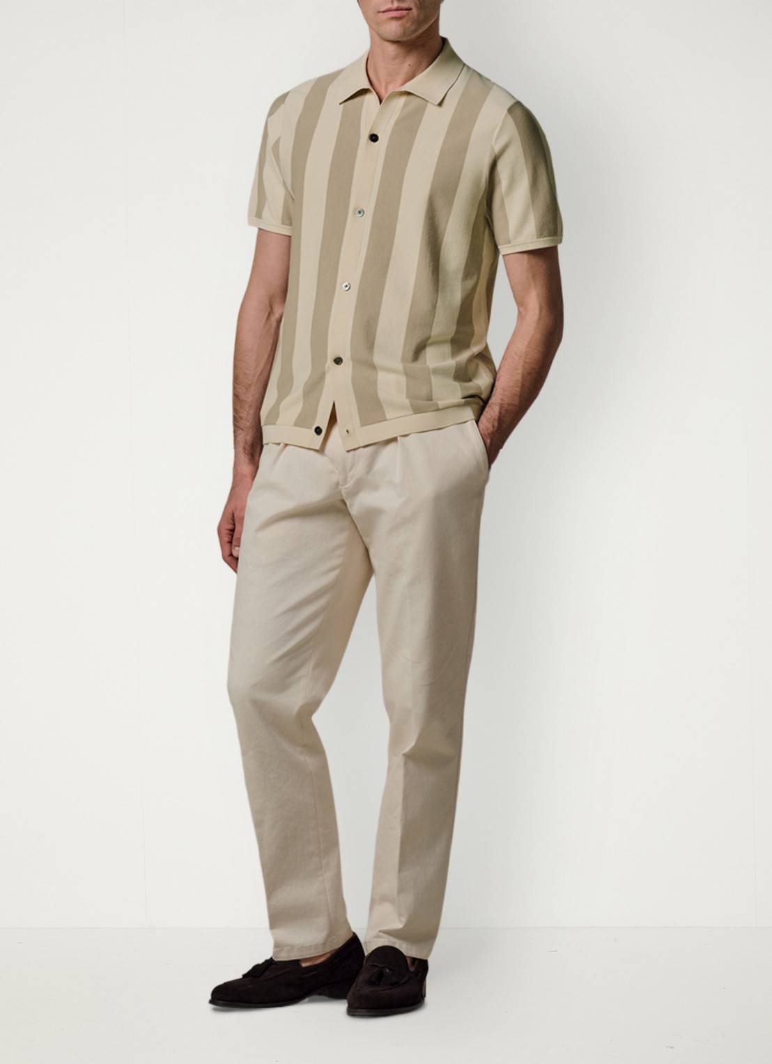 Profuomo Regular fit overhemd in zijdeblend - voorkant 3 beige