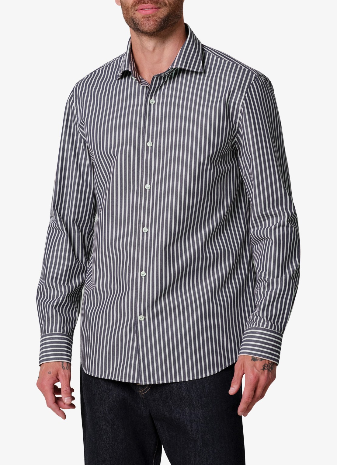 Profuomo Regular fit overhemd met streepprint - detail 3 donkerblauw