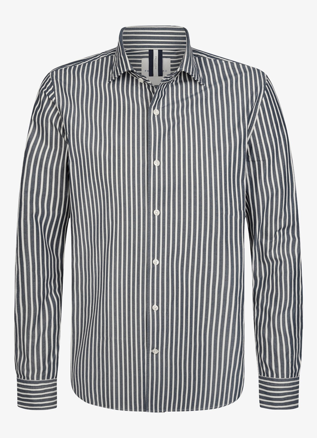 Profuomo Regular fit overhemd met streepprint - voorkant donkerblauw