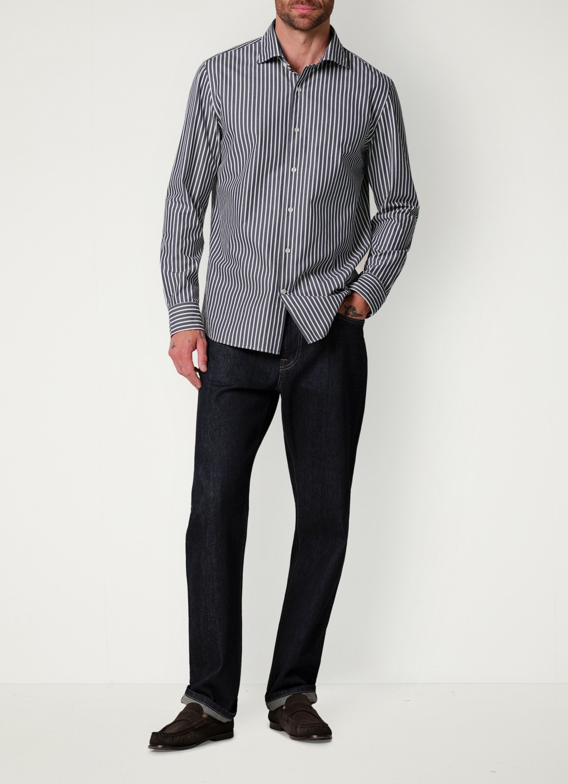 Profuomo Regular fit overhemd met streepprint - voorkant 2 donkerblauw