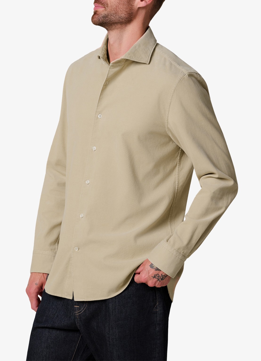 Profuomo Regular fit overhemd van corduroy - detail camel