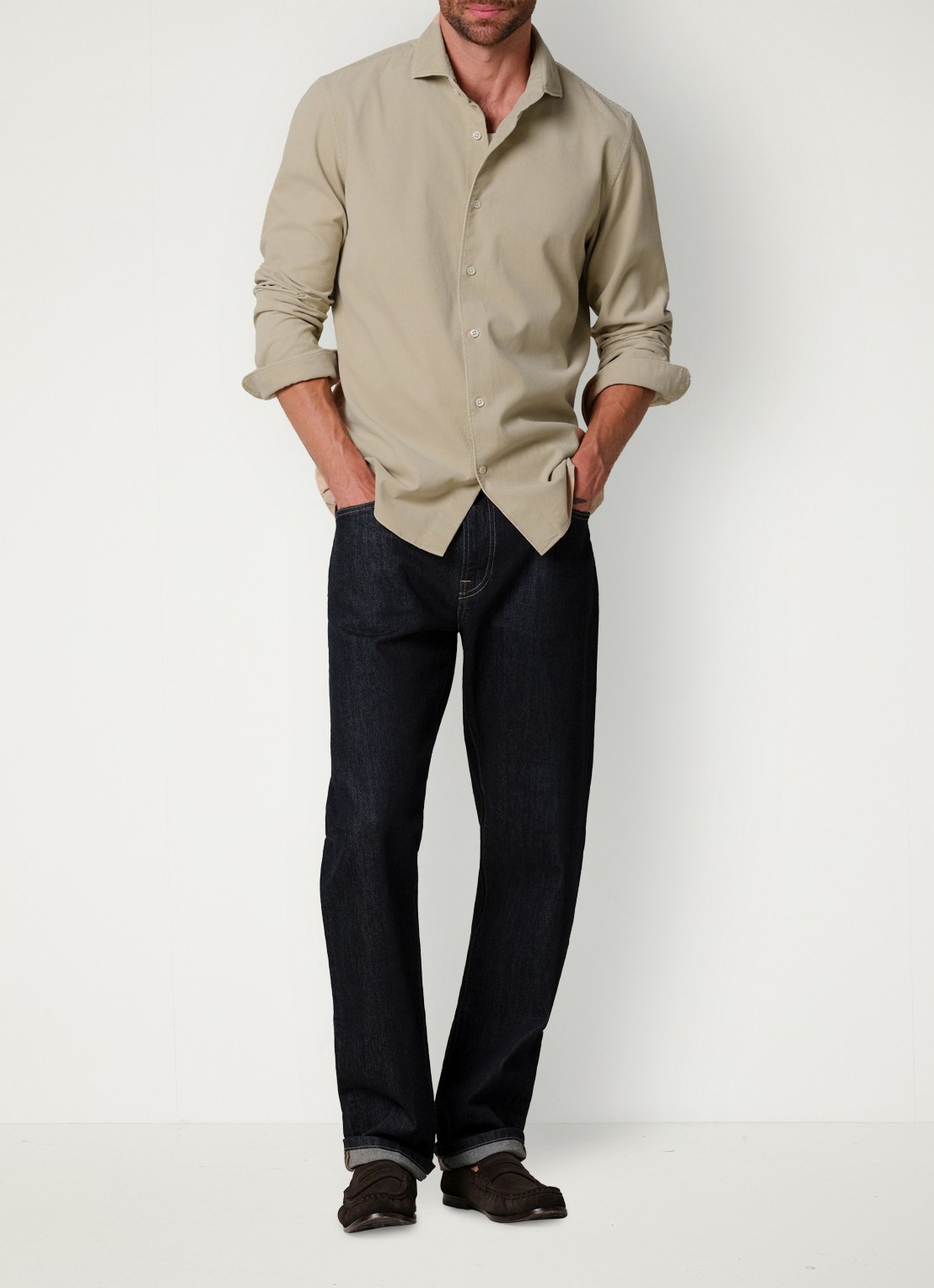 Profuomo Regular fit overhemd van corduroy - voorkant 5 camel