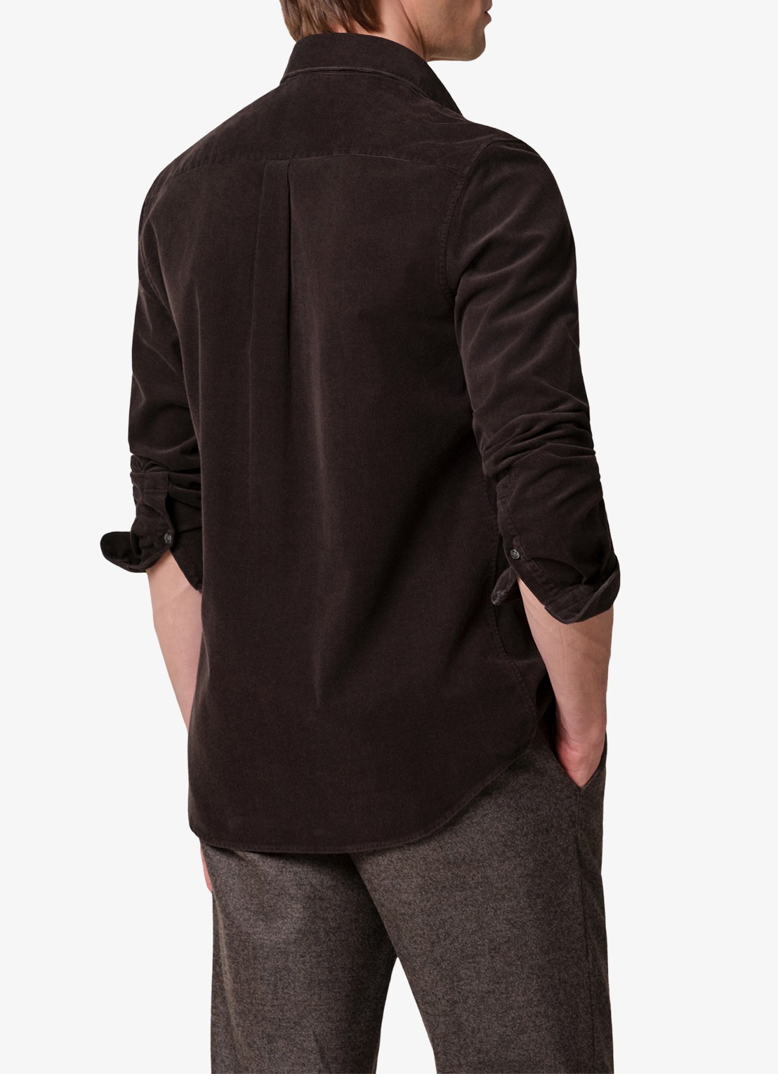Profuomo Regular fit overhemd van corduroy - achterkant donkerbruin