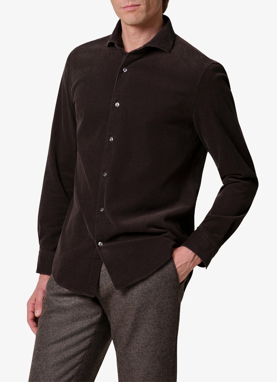 Profuomo Regular fit overhemd van corduroy - detail 2 donkerbruin