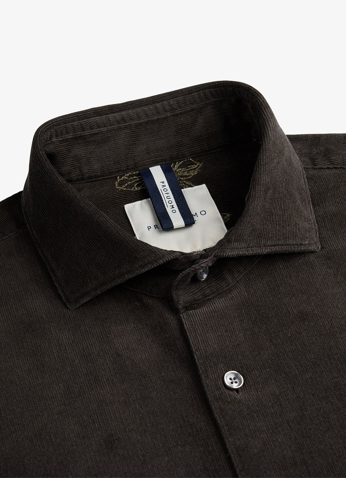 Profuomo Regular fit overhemd van corduroy - detail 3 donkerbruin