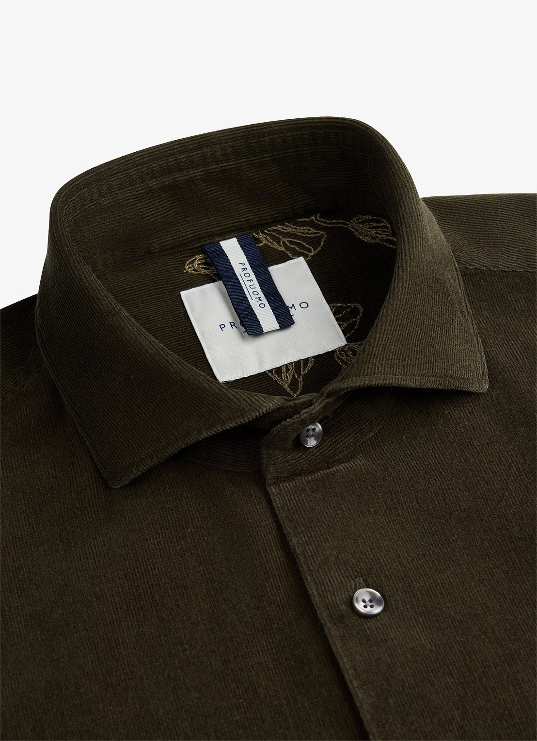 Profuomo Regular fit overhemd van corduroy - detail 2 donkergroen