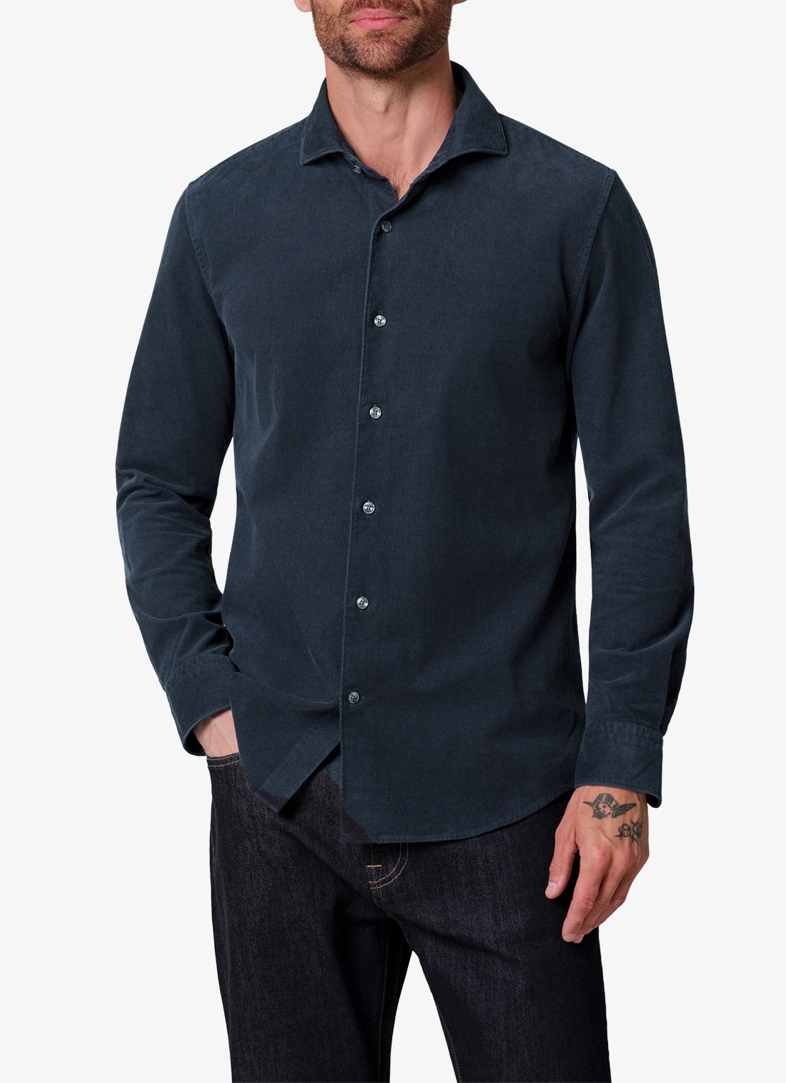 Profuomo Regular fit overhemd van corduroy - detail donkerblauw