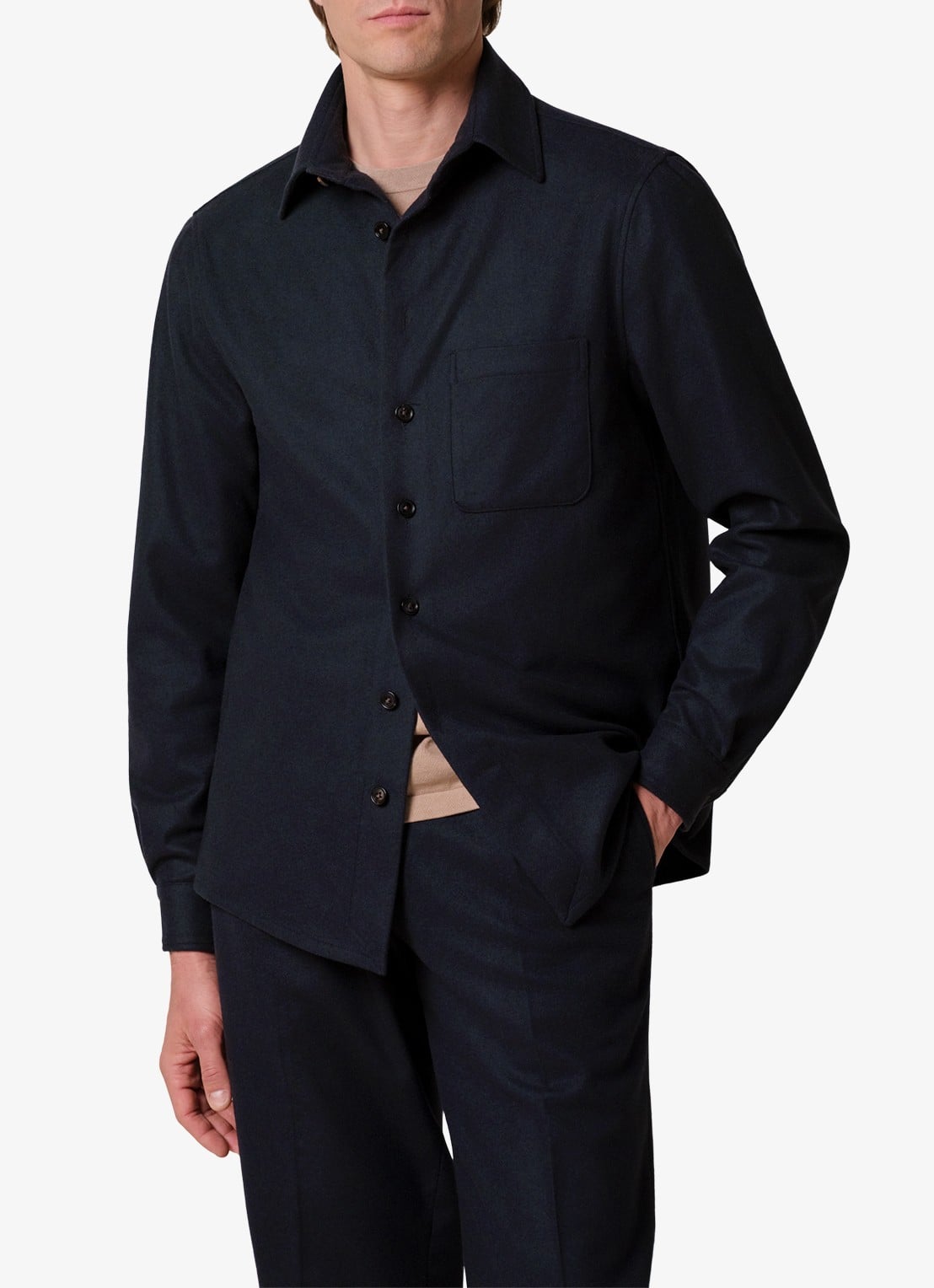 Profuomo Regular fit overshirt in kasjmierblend met borstzak - detail 2 donkerblauw