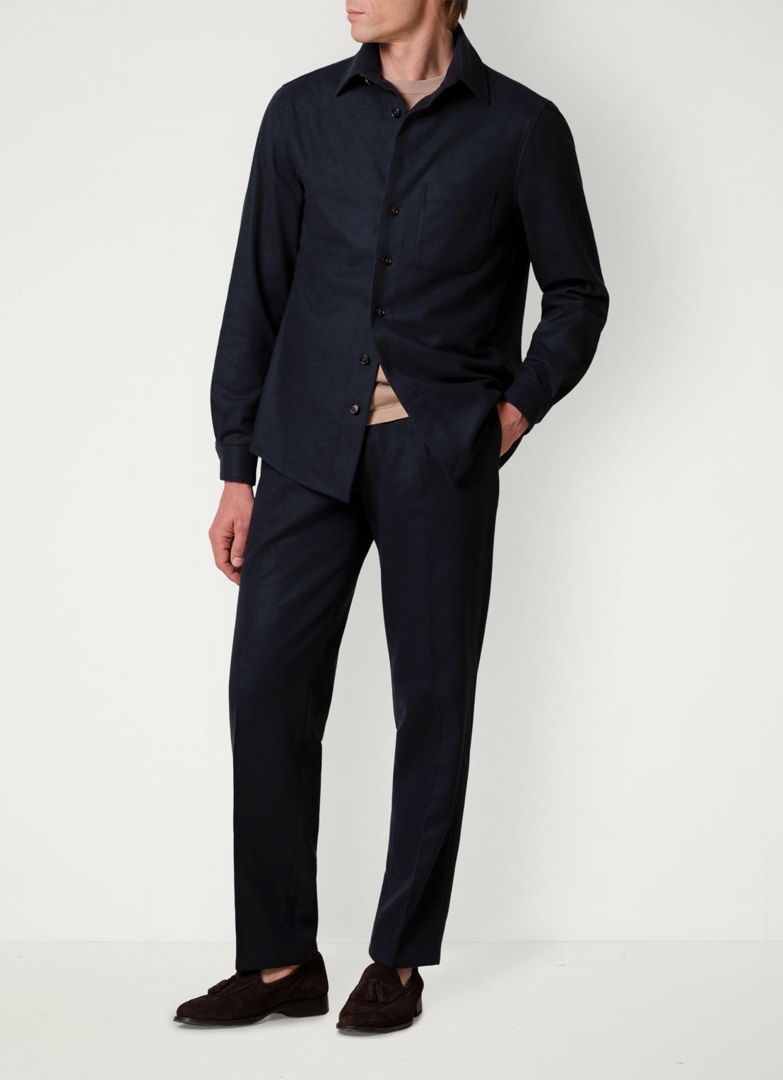 Profuomo Regular fit overshirt in kasjmierblend met borstzak - voorkant 6 donkerblauw