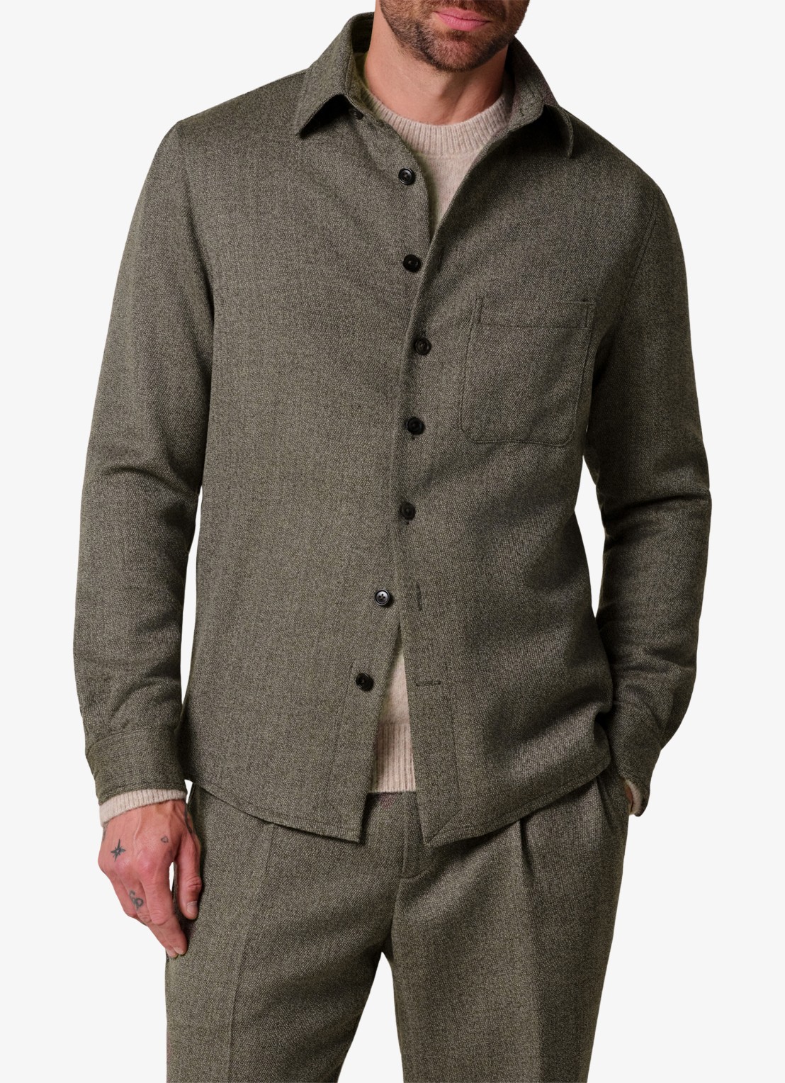 Profuomo Regular fit overshirt in kasjmierblend met borstzak - detail bruin