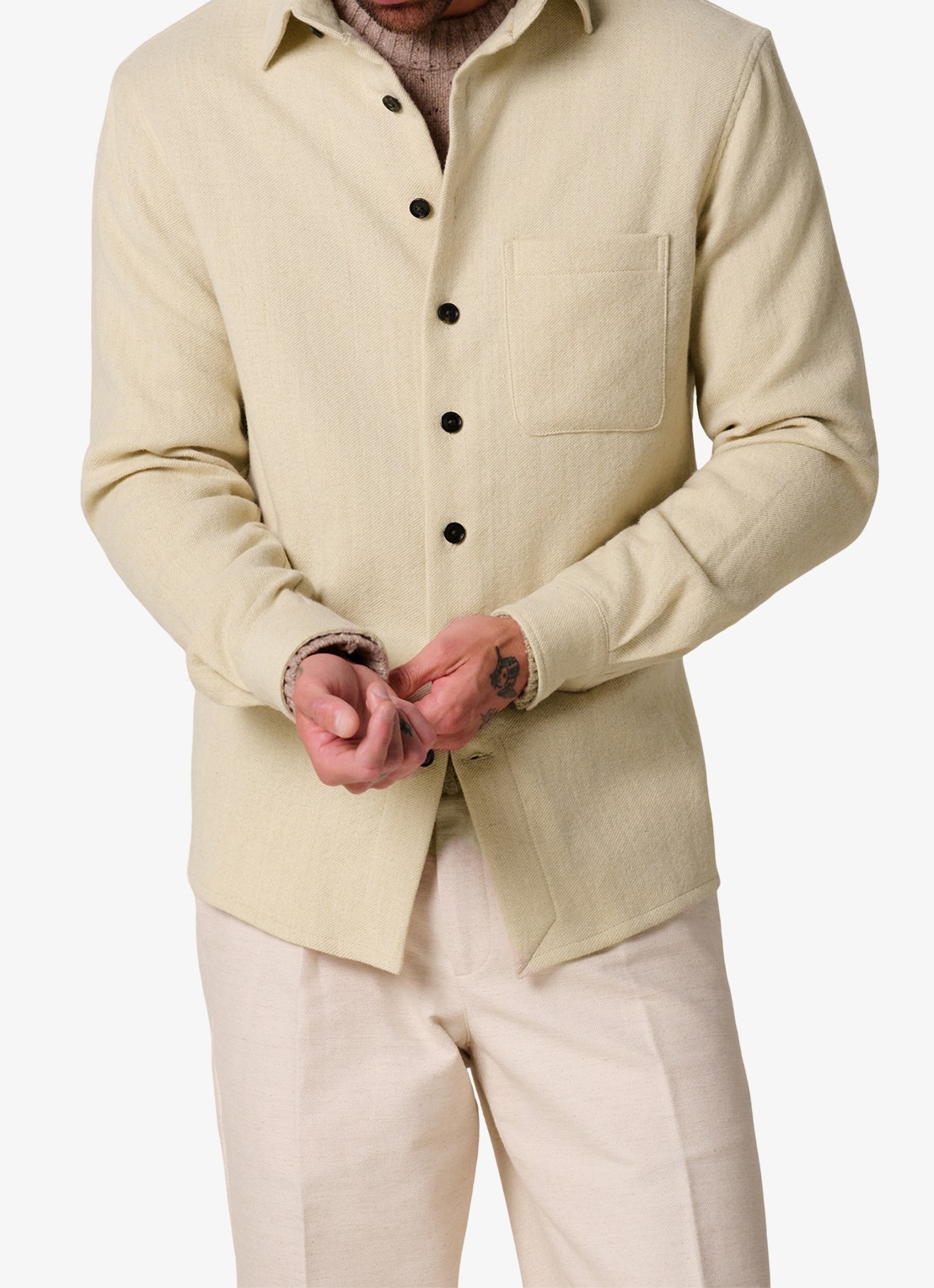 Profuomo Regular fit overshirt in wolblend met borstzak - detail 4 zand