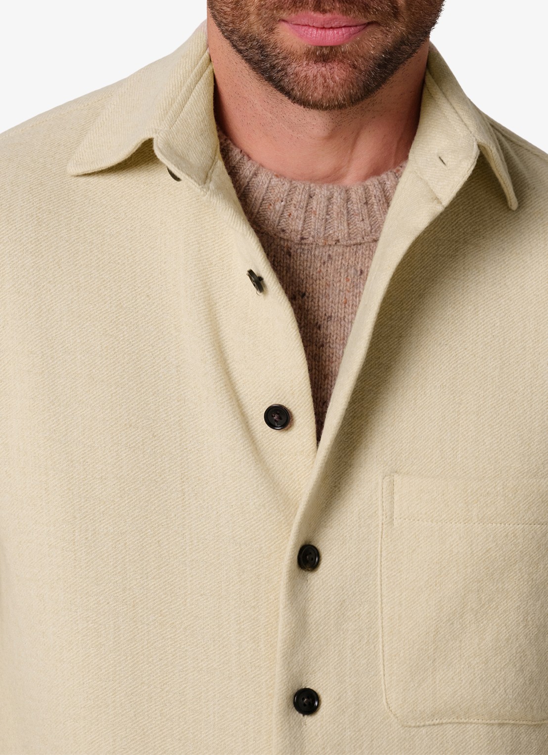 Profuomo Regular fit overshirt in wolblend met borstzak - detail 5 zand