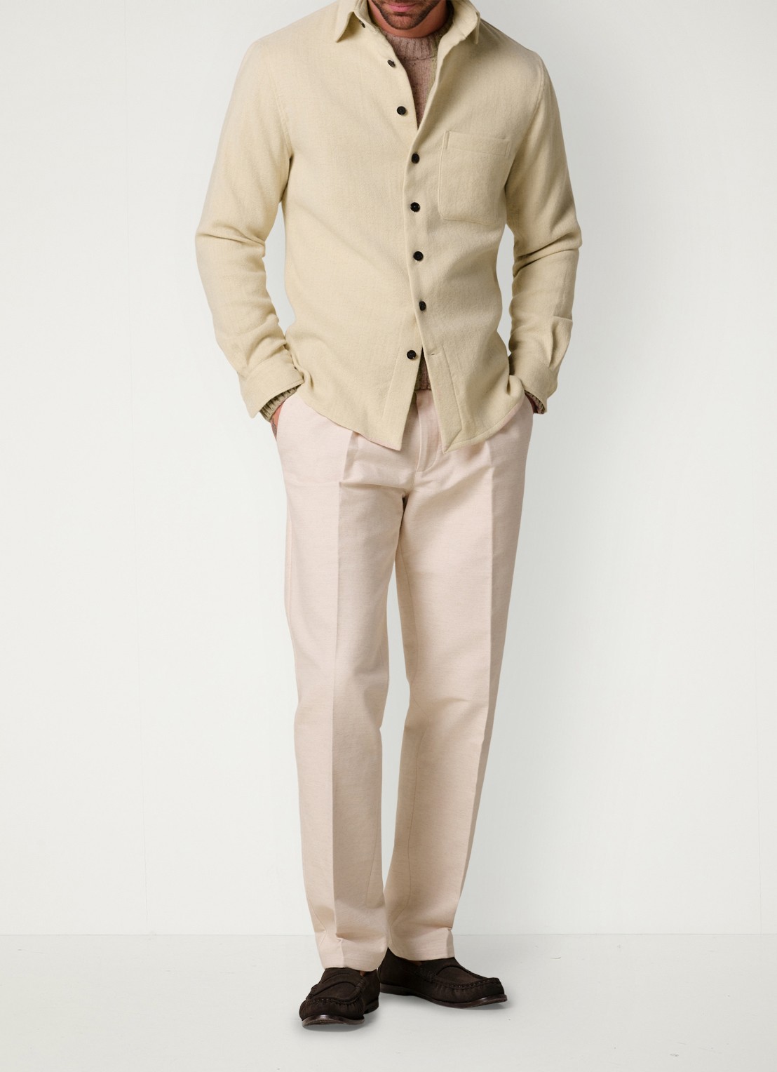 Profuomo Regular fit overshirt in wolblend met borstzak - voorkant 2 zand